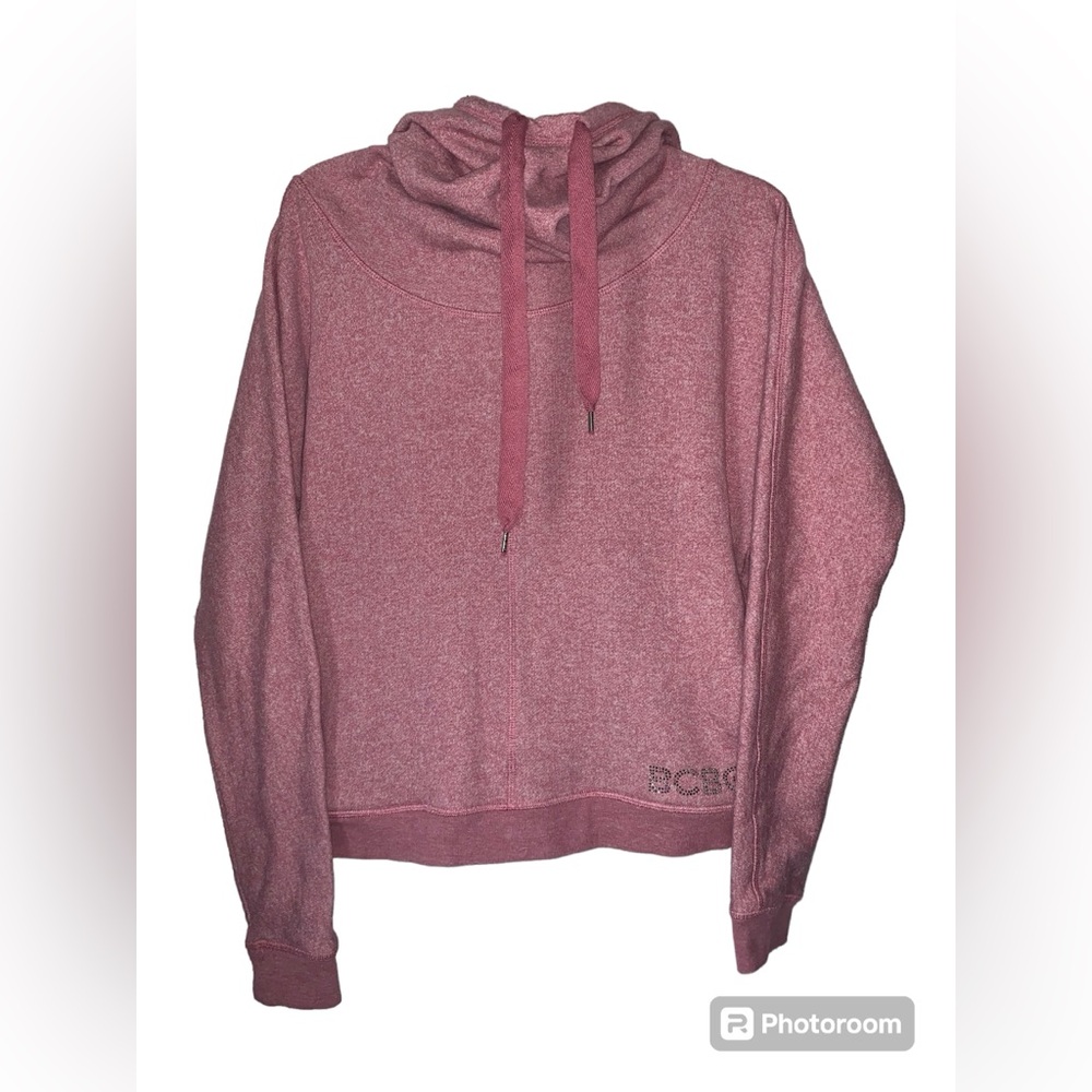 BCBG Y2K pink cowl neck hoodie with blinged logos size‎ medium